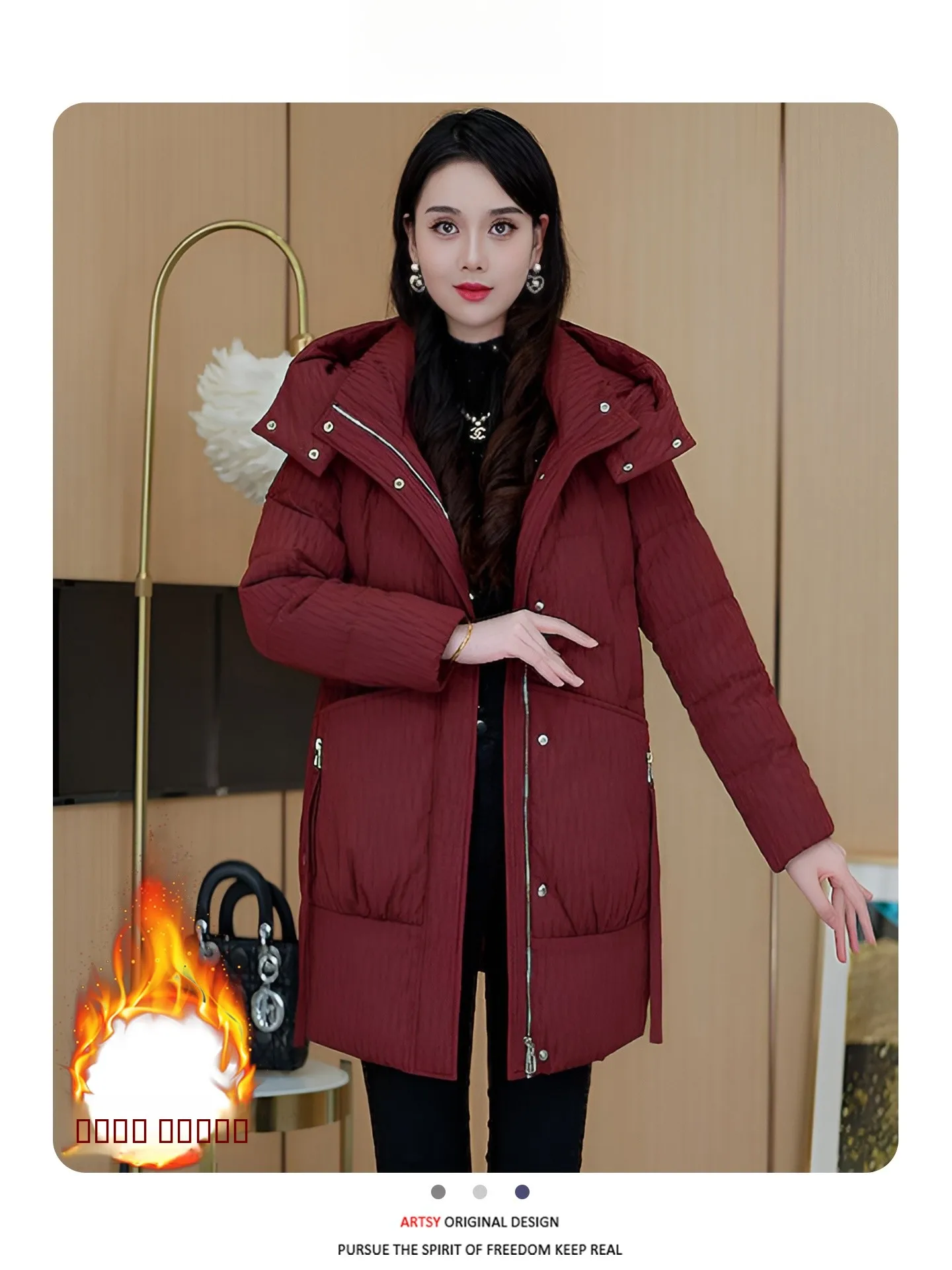 

Утепленное хлопковое пальто Thiened для женщин, зимнее, теплое, пушистое, на подкладке, с капюшоном, на молнии, удлиненное, средней длины, повседневное