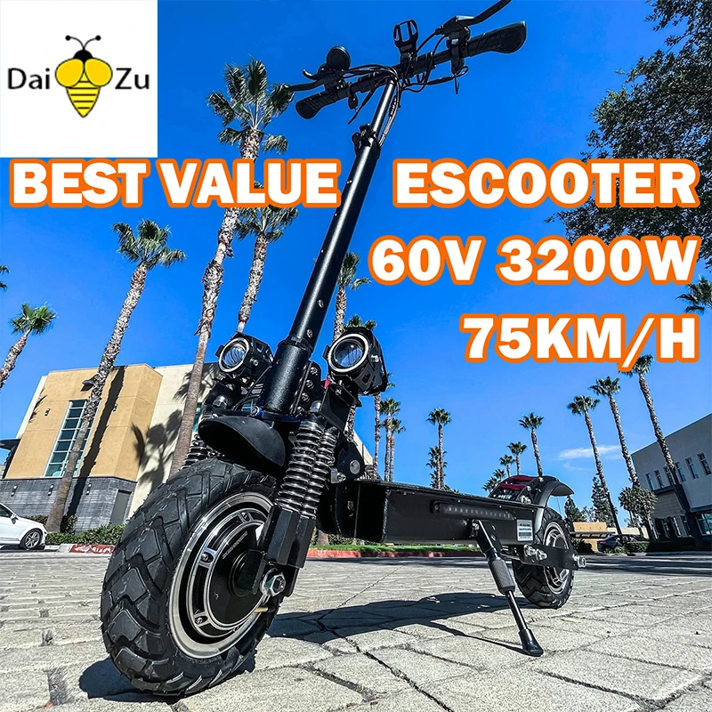 Electric Scooters for Adults 60V 3200W Dual Motor 75km/h Fast Speed 70km Range All Terrain 10