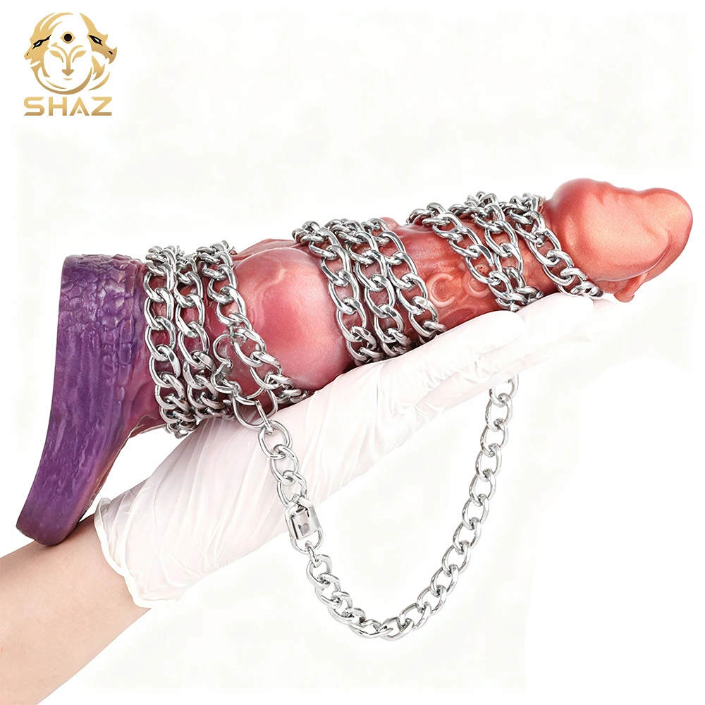SHAZ-funda para pene con nudo de perro Extra grande para Miembro grande, anillo de silicona para pene, extensor de funda condón reutilizable, Juguetes sexuales para hombres Gay, 25cm