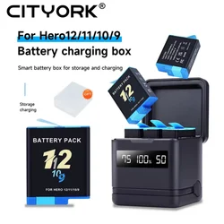 2000mAh Battery For GoPro Hero 9 GoPro Hero 10 GoPro Hero 11 GoPro Hero 12 + LCD 3-Slots Charger Box With Type-C Port