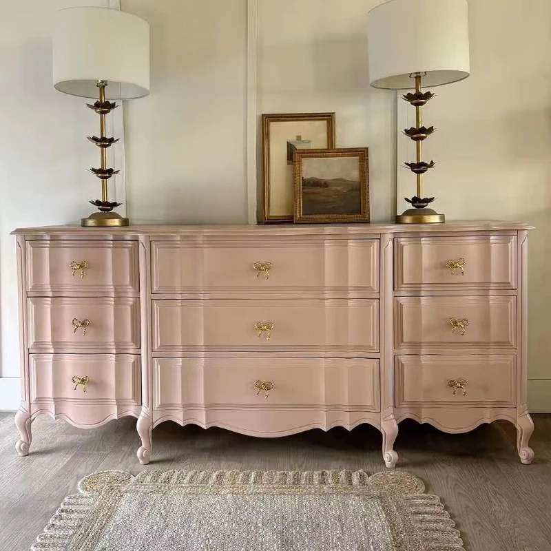 French retro pink nine-drawer cabinet American locker living room entrance bedroom bed foot decoration