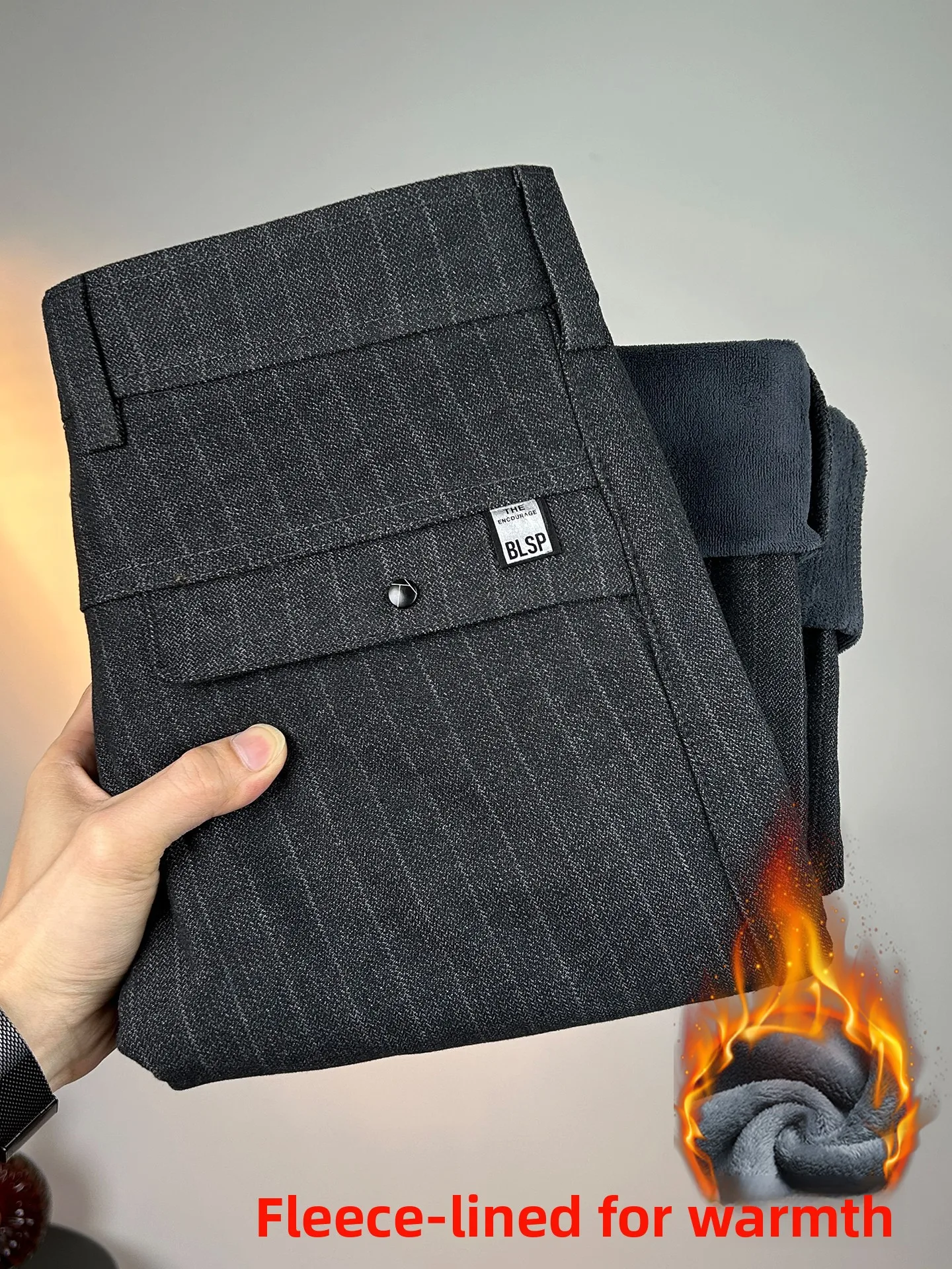 

Autumn Winter Plaid Thiened Fce Slim Fit Casual Pants Men's Busin West Pants Long Pants Casual Sle
