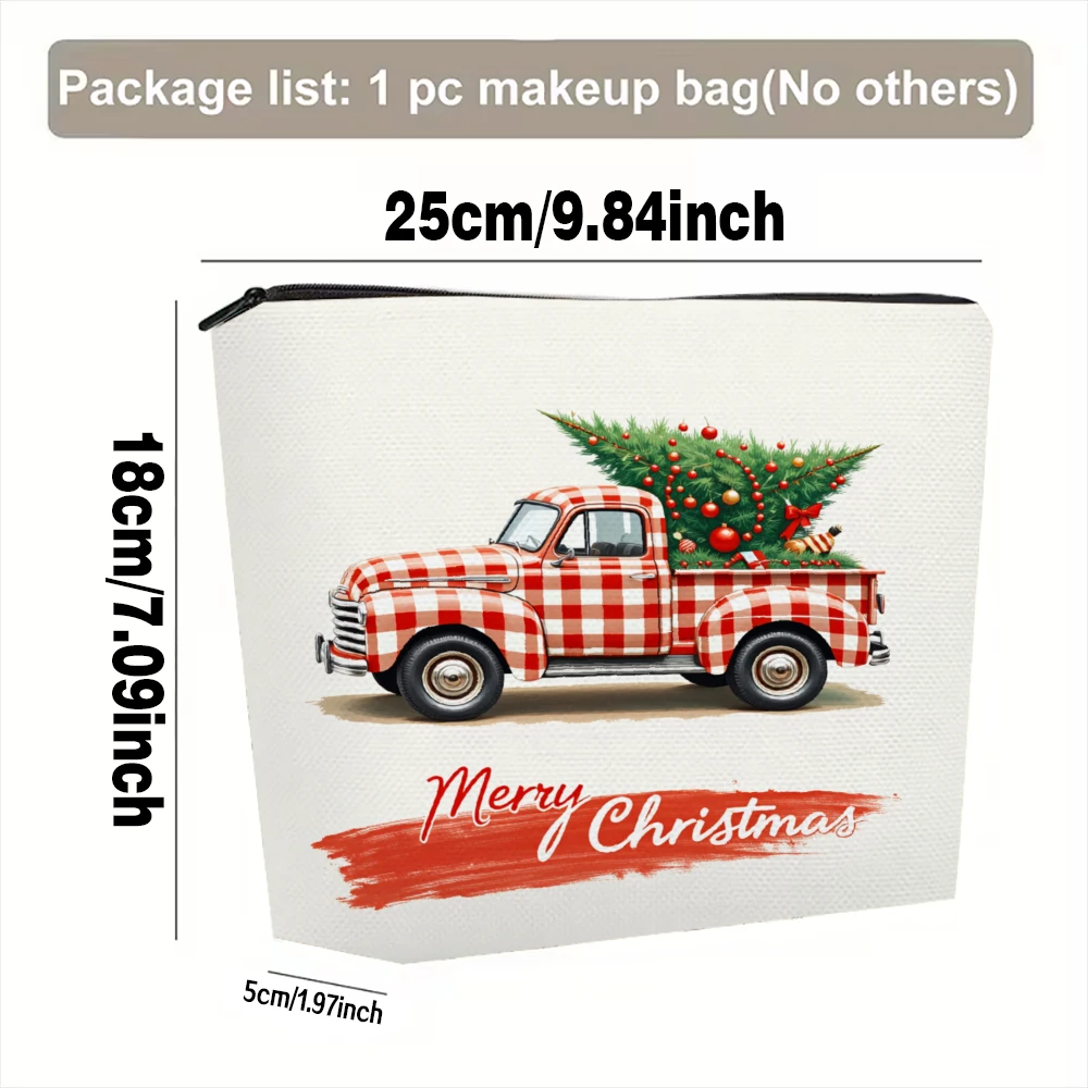 Red Checkered Truck Christmas Tree Makeup Bags for Girls Cosmetic Pouch Toiletry Bag Pencil Case Travel Storage