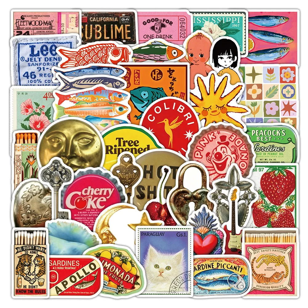 55Pcs Retro Paper Illustration Stickers, Vintage Art Pattern Decals for Journal Scrapbook DIY Craft Decor Giajar Sticker Store