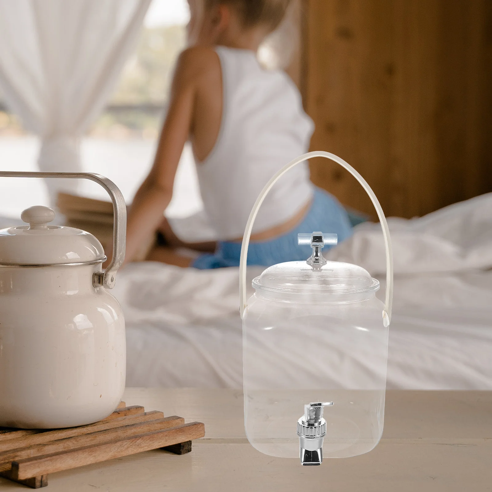 

3L Large Capacity Cold Kettle Plastic Beverage Dispenser Spigot Fridge Juice Tea Summer Drinks Portable Water Jug Handle