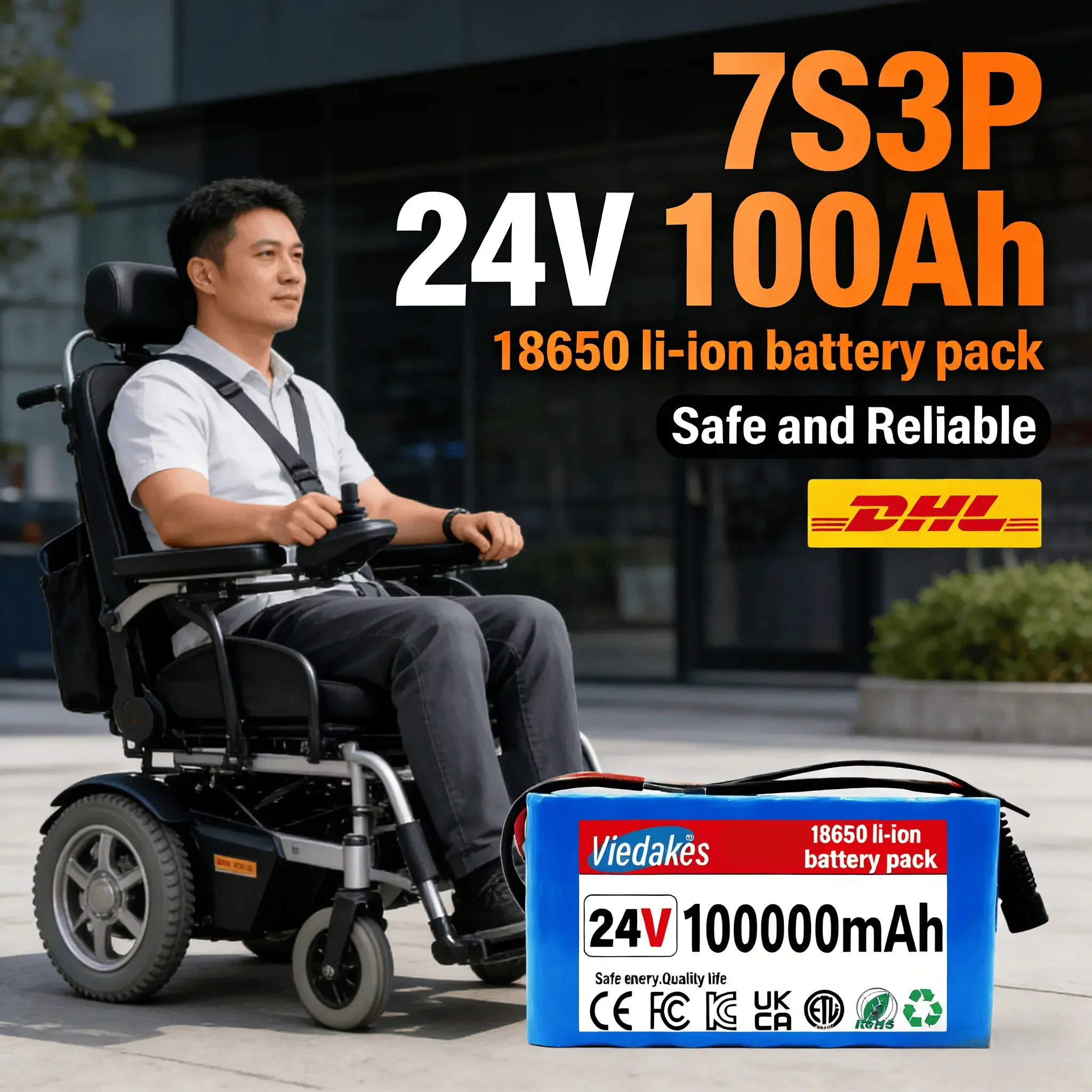 

VIEDAKES 7S3P 18650 24V 100Ah Lithium Battery Outdoor Solar Energy Storage Battery Pack for Solar Panel System