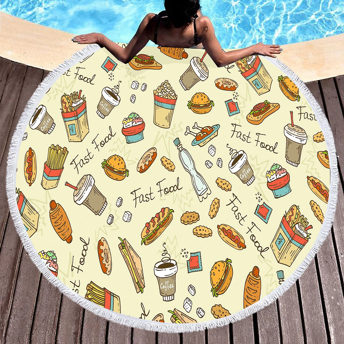 Round Beach Towel Delicious Pizza Pattern Round Beach Blanket Large Lightweight Beach Towel Quick Dry Absorbent Soft Pool Towel
