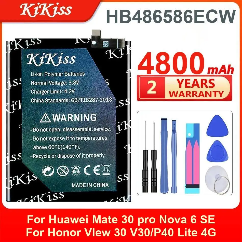 

4800Mah Kikiss Battery HB486586ECW For Huawei Mate 30 Pro Nova 6 SE Honor View V30/P40 Lite 4G JNY-L01A JNY-L02A JNY-LX1