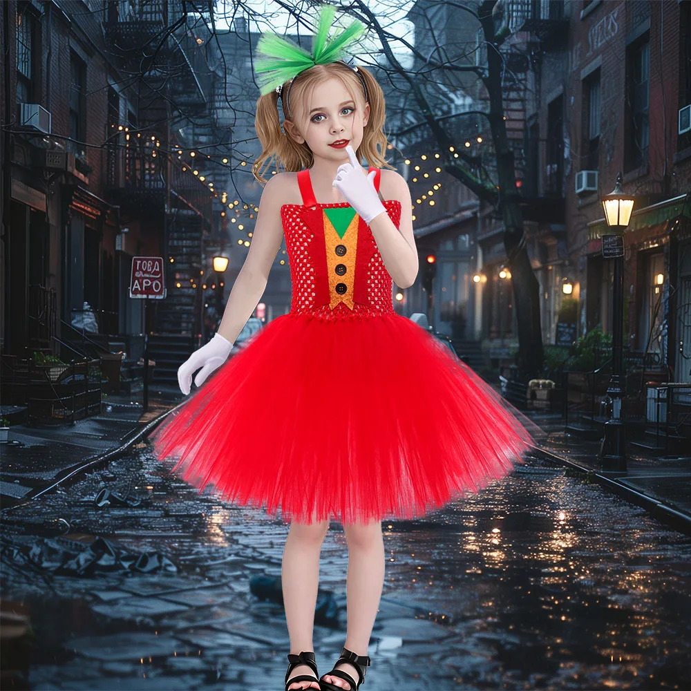 Joker Costume for Girls Halloween Fancy Dress Kids Carnival Party Dresses Disguise Clown Cosplay Costume Girl Tutu Dress Outfit