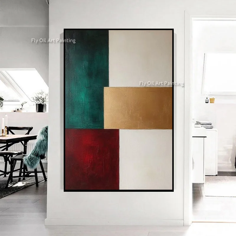 Black Beige Geometric Block Canvas Art Hand Painted Textured Oil Painting Minimalist Entryway Wall Decor