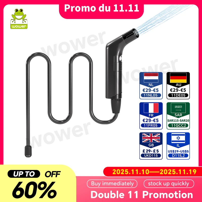 

WOWER Portable Bidet Handheld Sprayer for Hygiene Cleaning 2M Hose Shattaf Rechargeable Travel Camping Bidet Shower Sprayer