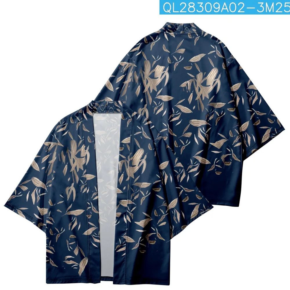 Casual Leaves Print Yukata Fashion Japanese Cardigan Haori Women Traditional Asian Clothing Shirts Oversized Loose Kimono