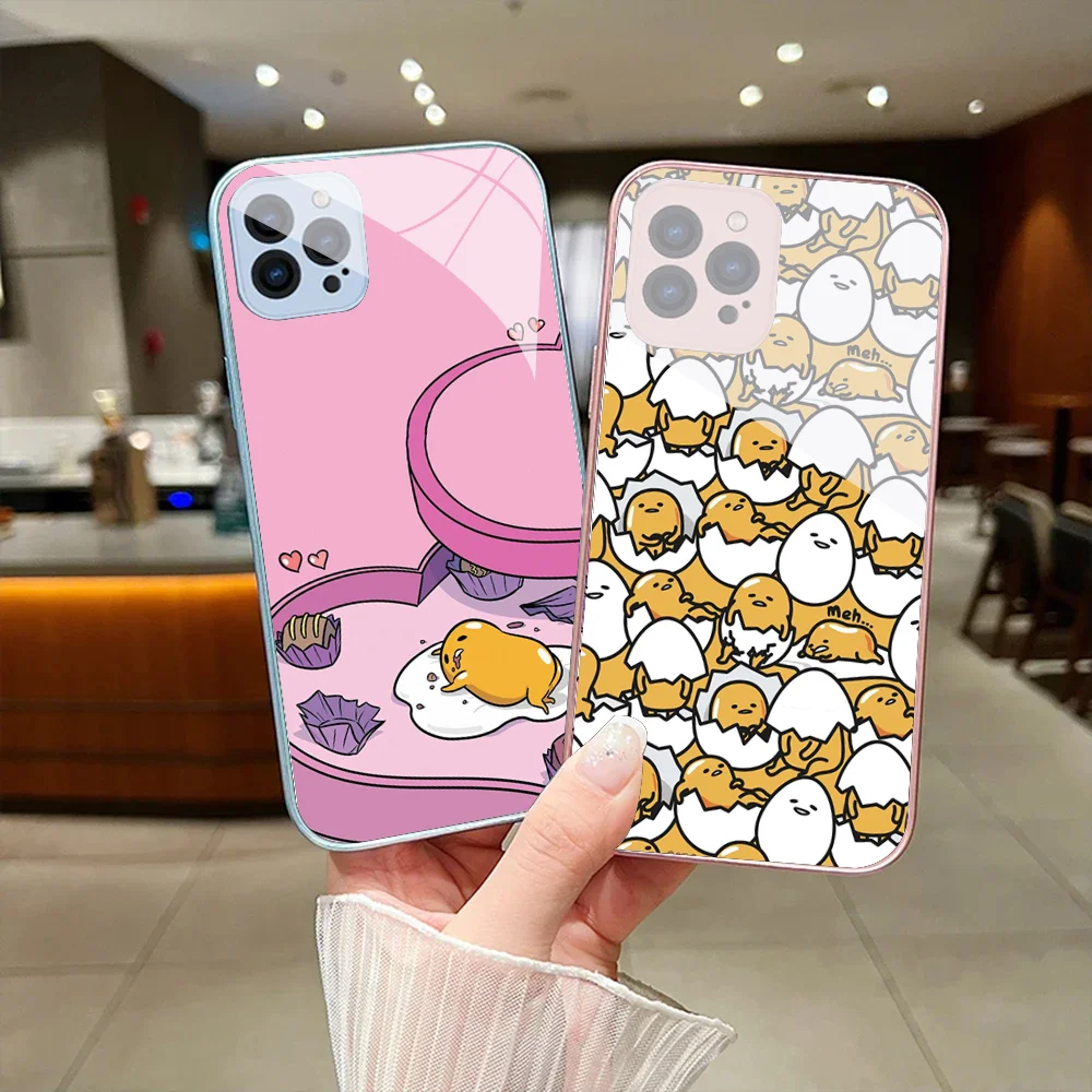 S-Sario G-Gudetama Phone Case For IPhone 15 14 13 12 Mini 11 Pro Max X XS XR 6 7 8 SE Plus Glass Hard Cover