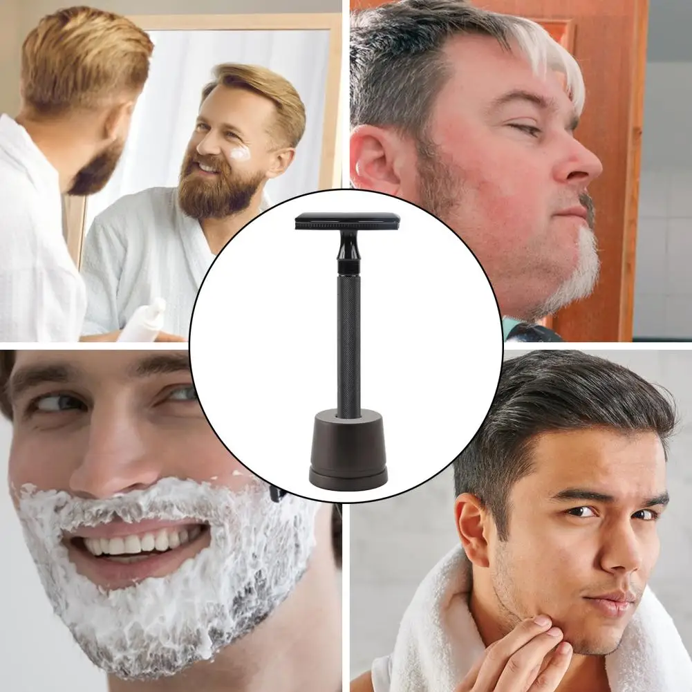 Reusable Safety Razor Men’s Safety Razor with Stand Stainless Steel Double-sided Blade Portable Shaving Kit Brush Travel