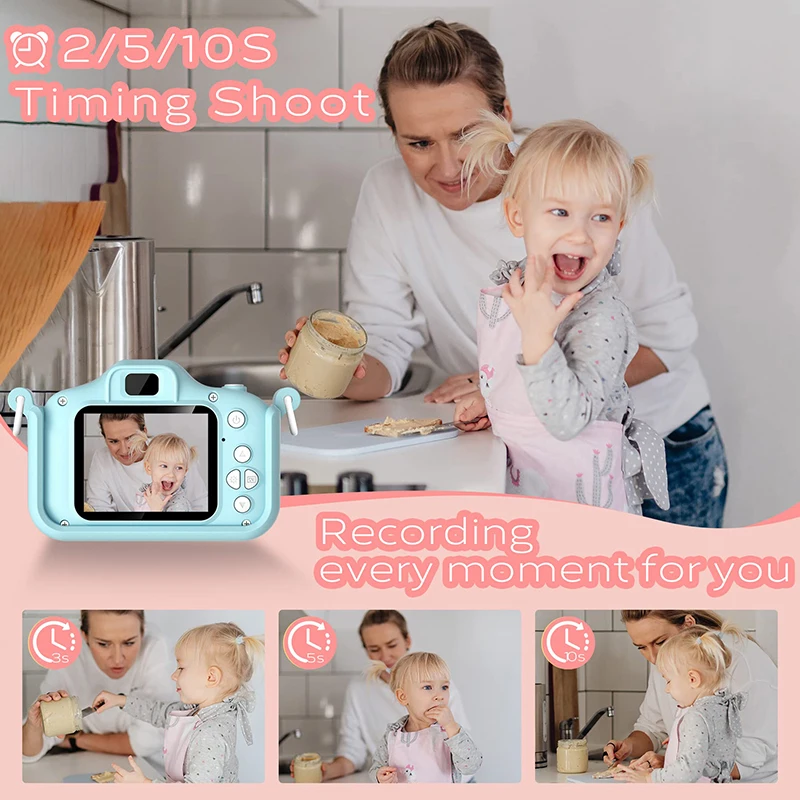 كاميرا الأطفال 1080P HD كاميرا فيديو رقمية للأطفال الصغار 2 بوصة كاميرا أطفال مع حافظات سيليكون ألعاب لهدية عيد الميلاد وأعياد الميلاد #5