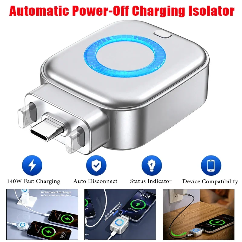 Smart Auto Stop Charging Adapter with Protective Memory Silicone Padding 140W Fast Charging Safety Device for Apple and Android
