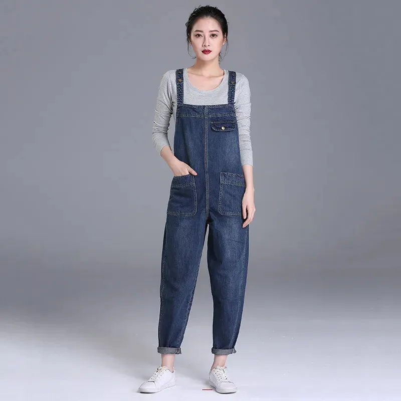 

Women's S-8XL Loose Size Jumpsuit Jeans Rompers New Retro Big Pocket Denim Overalls Casual Fashion Large Size Denim Jeans Pants