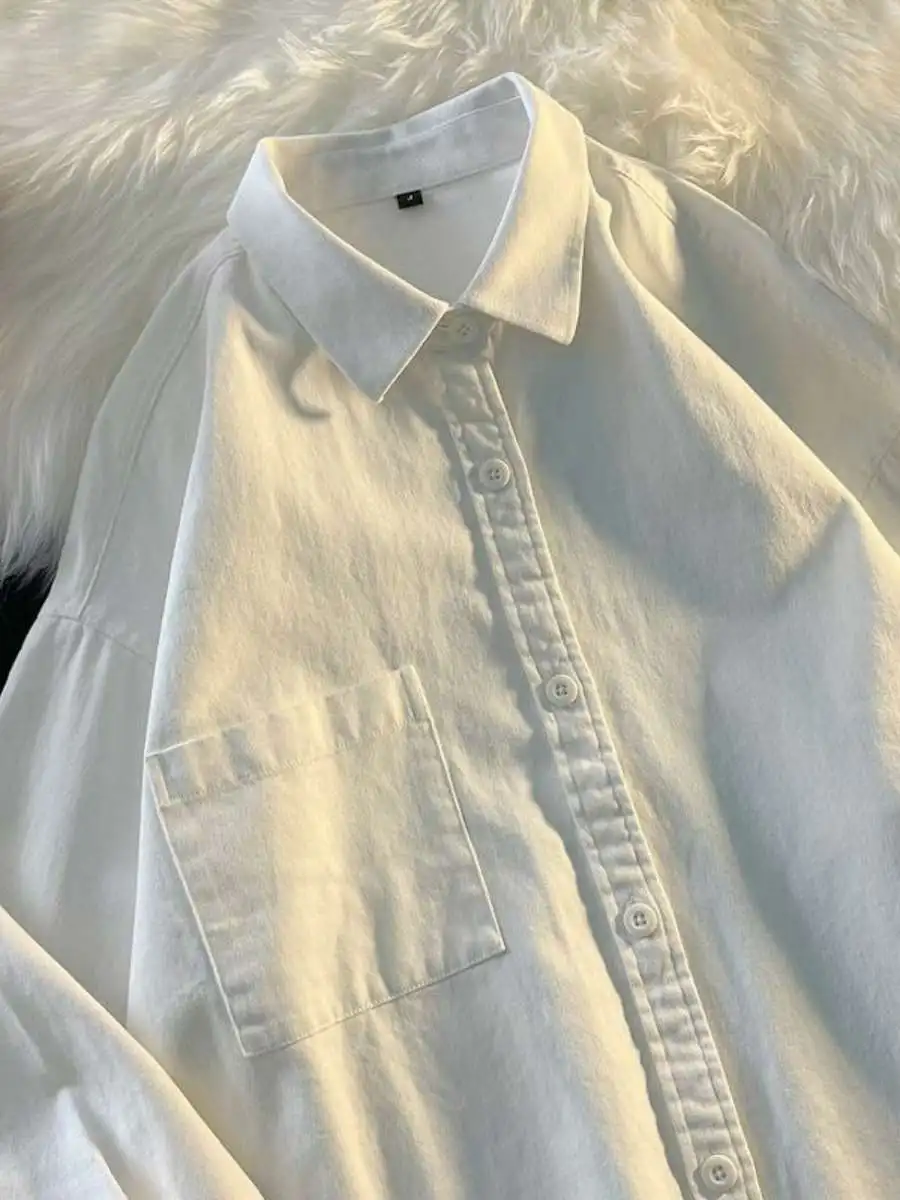 

Loose Fit Pure Cotton Long Sleeve Men's Shirt Color Base Layer Casual Versatile Autumn Outerwear Spring Travel Shirt