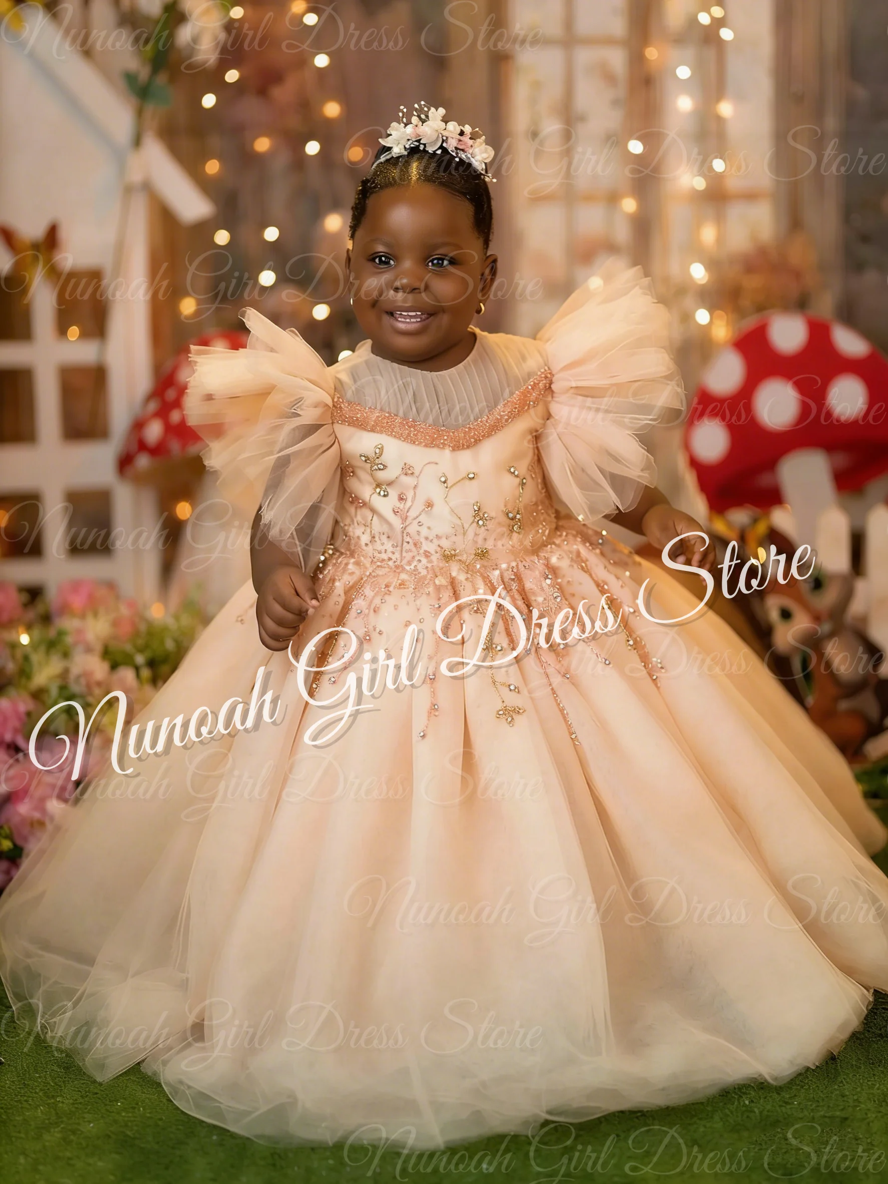 Vestidos de niña de las flores para boda, con cuentas, hasta el suelo, esponjosos, para fiesta de cumpleaños, vestidos de primera comunión, personalizados