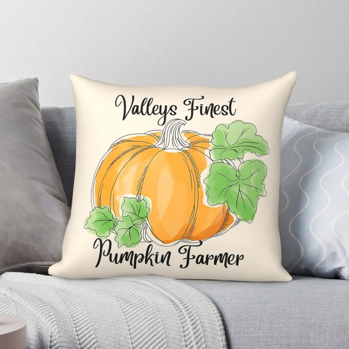 Valley's Finest Pumpkin Farmer Square Pillowcase Polyester Linen Velvet Pattern Decorative Pillow Case Room Cushion Cover 18