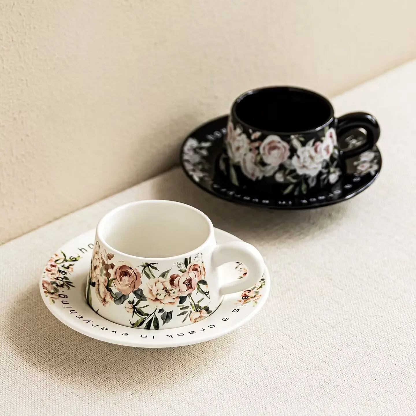 Light Luxury Coffee Cup and Saucer Set, High-Grade Refined Ceramic Cup Kit for Home Afternoon Tea, Gift Cups