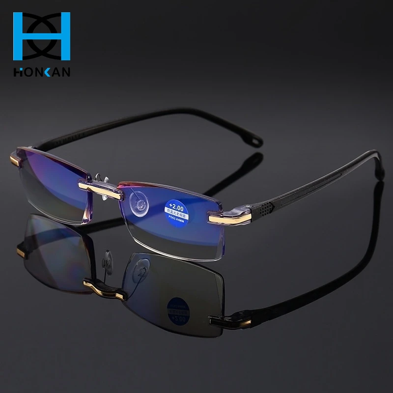 

Men Rimless Reading Glasses Anti Blue Light Eyeglasses Vintage Presbyopia Eyewear Far Sight Frameless Square Women Glasses