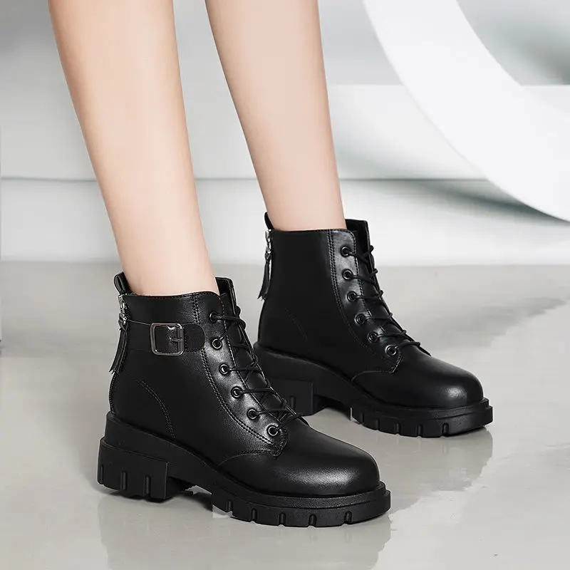 Footwear Platform Combat Female Ankle Boots Biker Booties Lace-up Short Shoes for Women with Laces Punk Style Chunky Y2k Boot Pu