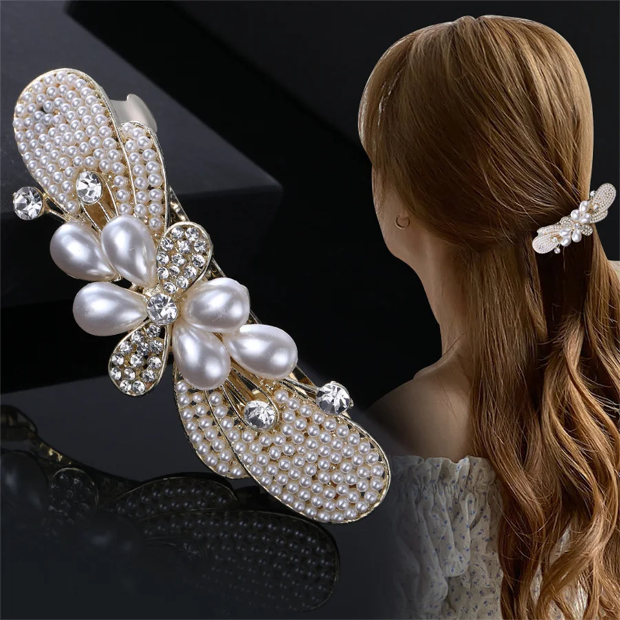 

Fashion pearl Crystal Hair Clips Vintage Spring Hairpins Leaf Flowers Barrettes Elegant Women Headwear Luxury Hair Accessories