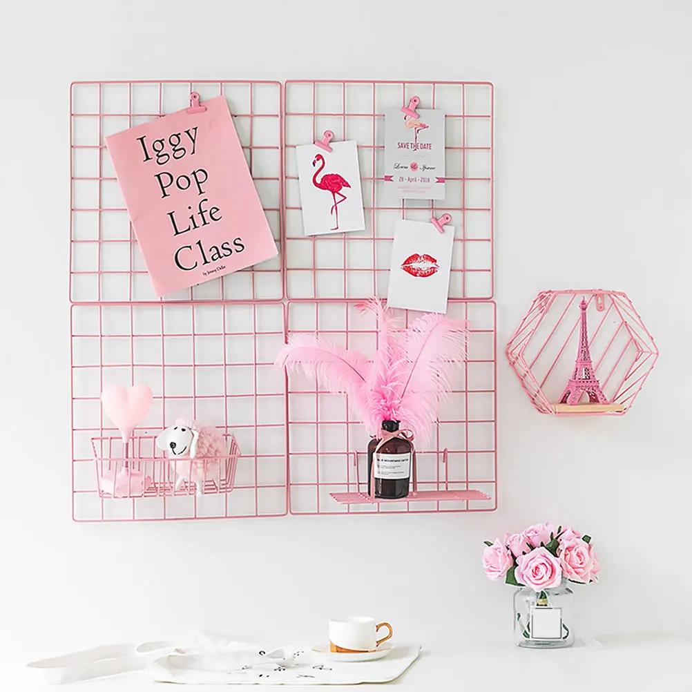 4Pcs Photo Wall Decorations Iron Hanging Nets Pink Sturdy Room Decor Organizer Display Net Adornments Net Ornament
