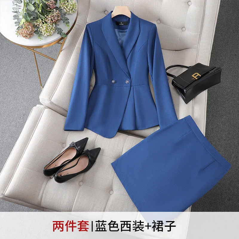 Conjunto de traje de falda de 2 piezas para mujer, Blazer + minivestido corto de graduación, cuello en V, mangas completas, chaqueta Formal de trabajo para oficina