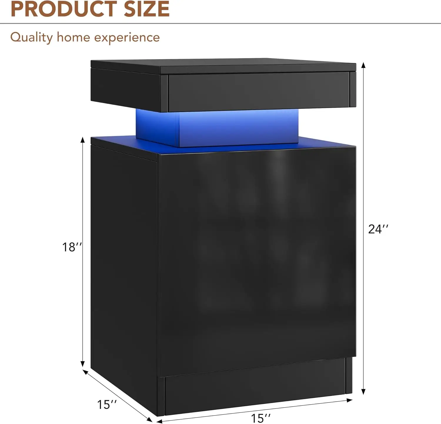 Nightstands Set 2, 15 Inches LED Night Stand Set of 2, Modern Bedside Table with LED Lights, High Gloss Surface, End Table