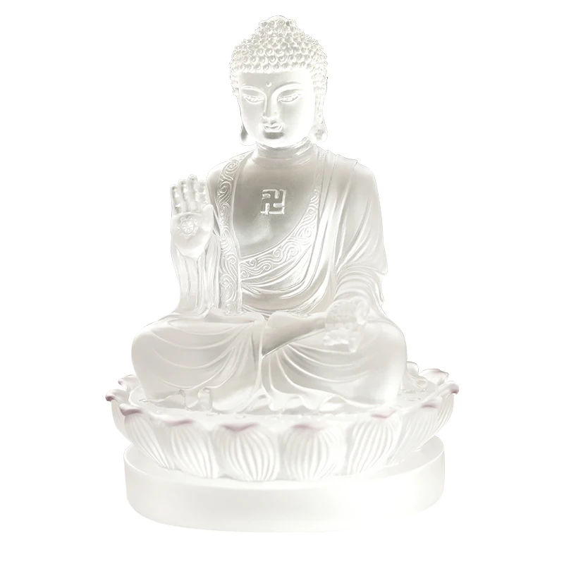 Handmade gift crafts transparent white glazed Maitreya Buddha statue for use in homes/temples