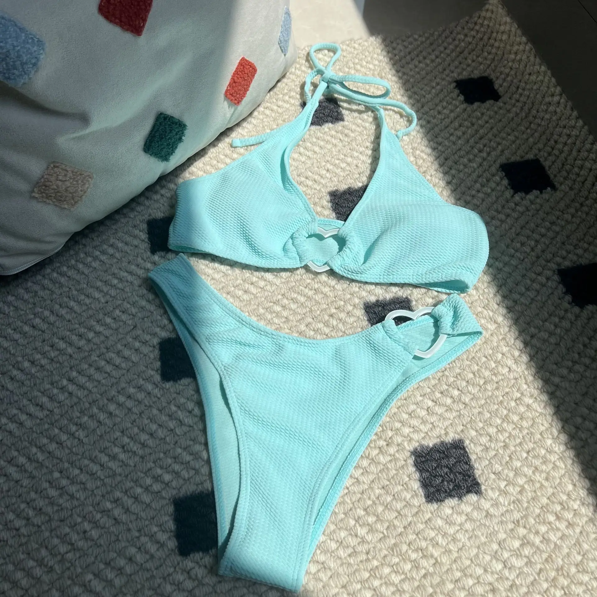 Maillot de bain deux pièces en dentelle, sexy, extrême, taille haute, en forme de cœur, coupe haute, style brésilien, pour femmes, nouvelle tendance