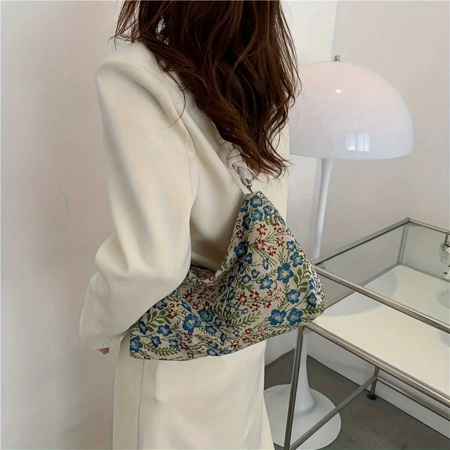 1PC Vintage Print Underarm Bag Large Capacity Fashion Women\'s Simple Multi-functional Canvas Shoulder Bag Casual Baguette Bag