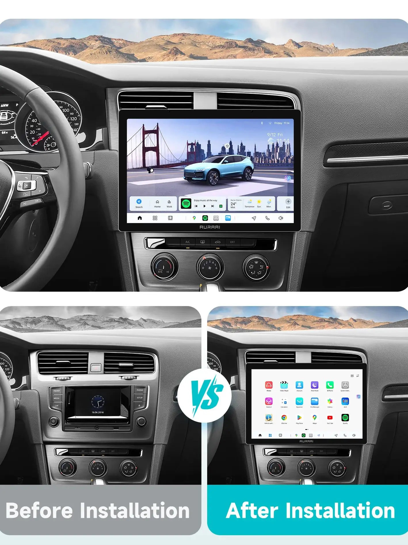 AURAAI X100 Android 13 Intelligente Auto Radio Für VW Golf 7 2013 - 2017 Carplay Dual Mic DSD ADAS 360 Kamera 2K Bildschirm UIS7870