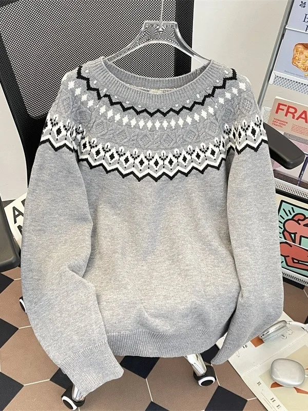 

Men's And Women's Fce Island Knitted Loose Sweater Autumn Winter Vintage Feel Geometric Pattern Long Sve round Ne Bas...