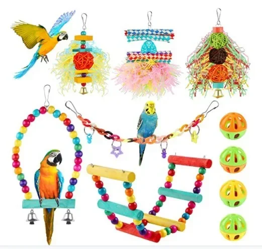 A Parrot Biting Toy Bird Toy Swing Wire Drawing Suspension Bridge Set