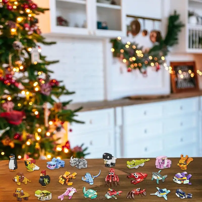 DIY Building Blocks Christmas Advent Calendar Box Toy Animal Insect Building Bricks Model For Kids Countdown Calendar Xmas Gift