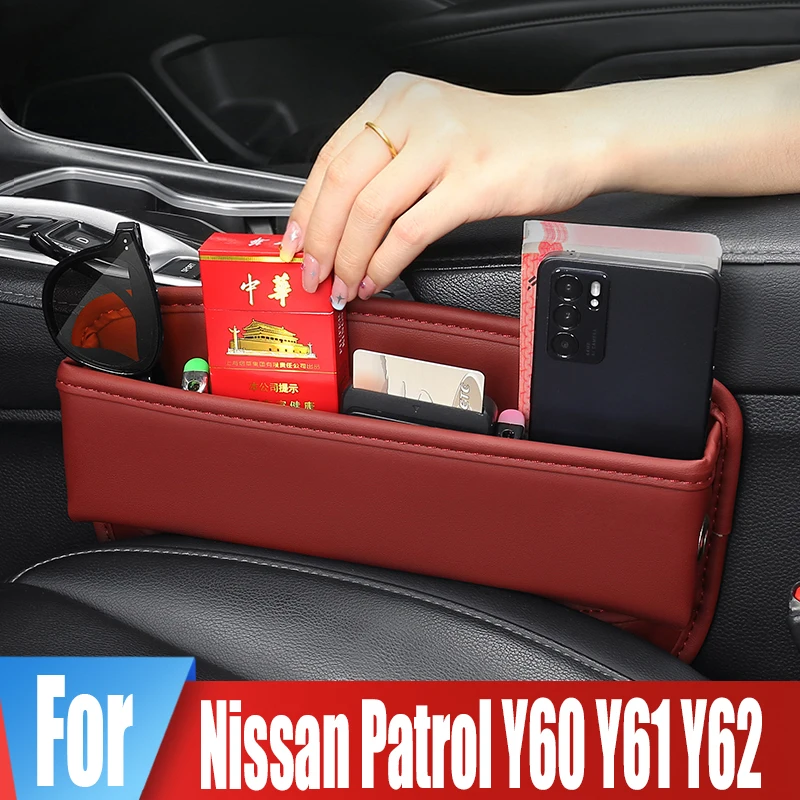 

Car Seat Crevice Storage Box For Nissan Patrol Y60 Y61 Y62 Cup Phone Holder Key Card Reserved Charging Organizer Bag Accessories