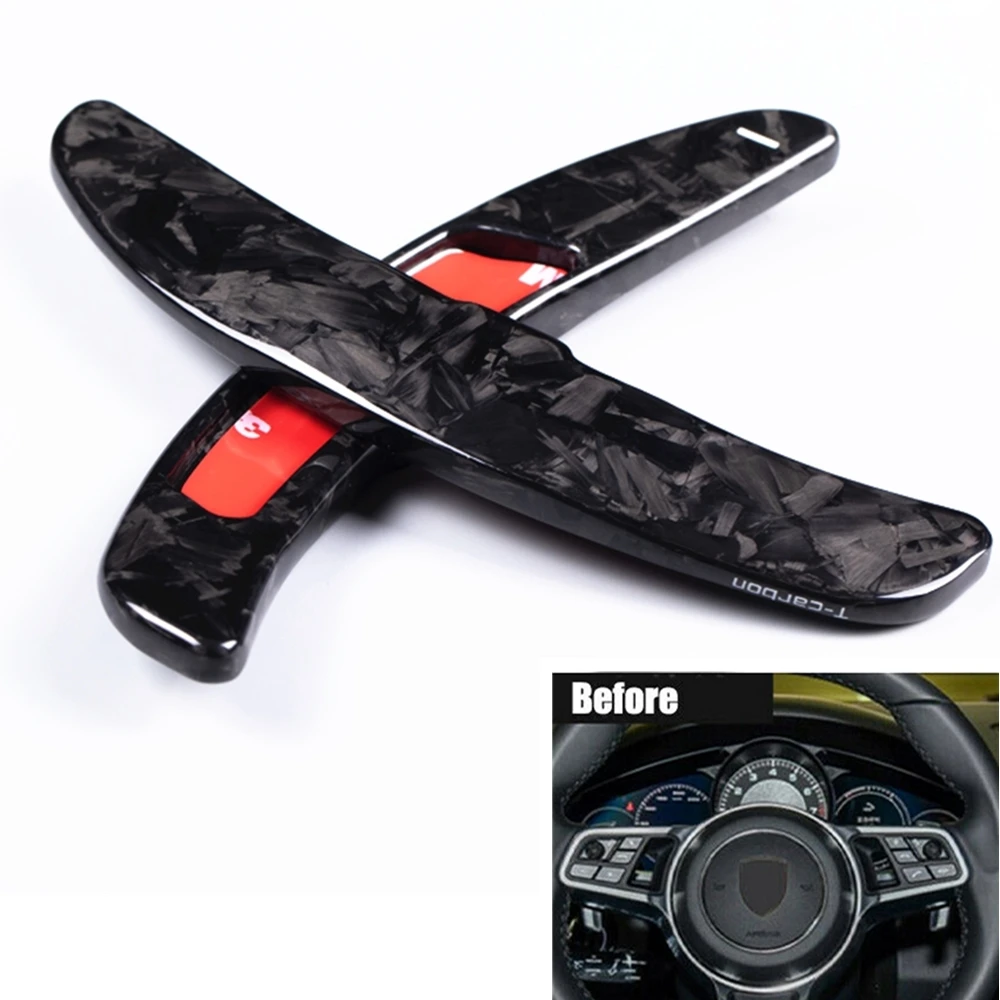 2 Pieces Car Steering Wheel Shift Paddle Extension Forged Carbon Fiber For Porsche Macan 718 911 Cayenne 918 Panamera 2013-2017