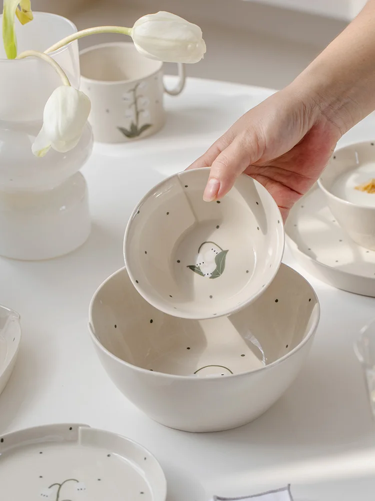 

Japanese Sle Cerc Rice Bowl Set Dinnerware Beautiful round ape Plant Floral Pattern Retro Sle Home Use High Aestheti...