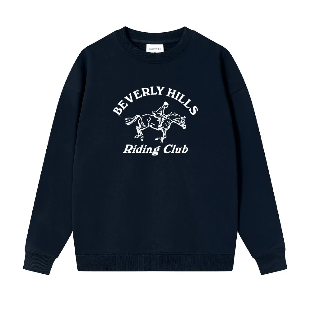 الأمريكية خمر نمط ركوب نادي الطباعة بلوزات قطنية كبيرة الحجم Ins موضة Crewneck بلوزة كاجوال 90's كول البلوز