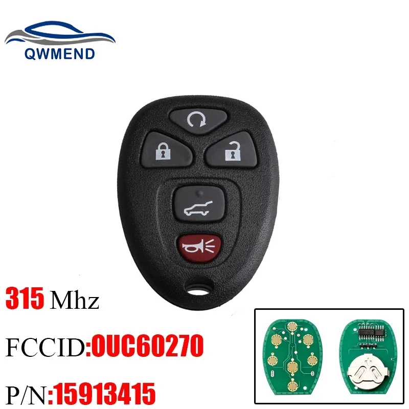 QWMEND 5Buttons Remote key For GMC Acadia Savana Sierra Yukon XL 1500 2007 2008 2009 2010 2011 2012 2013 2014 For OUC 159134155