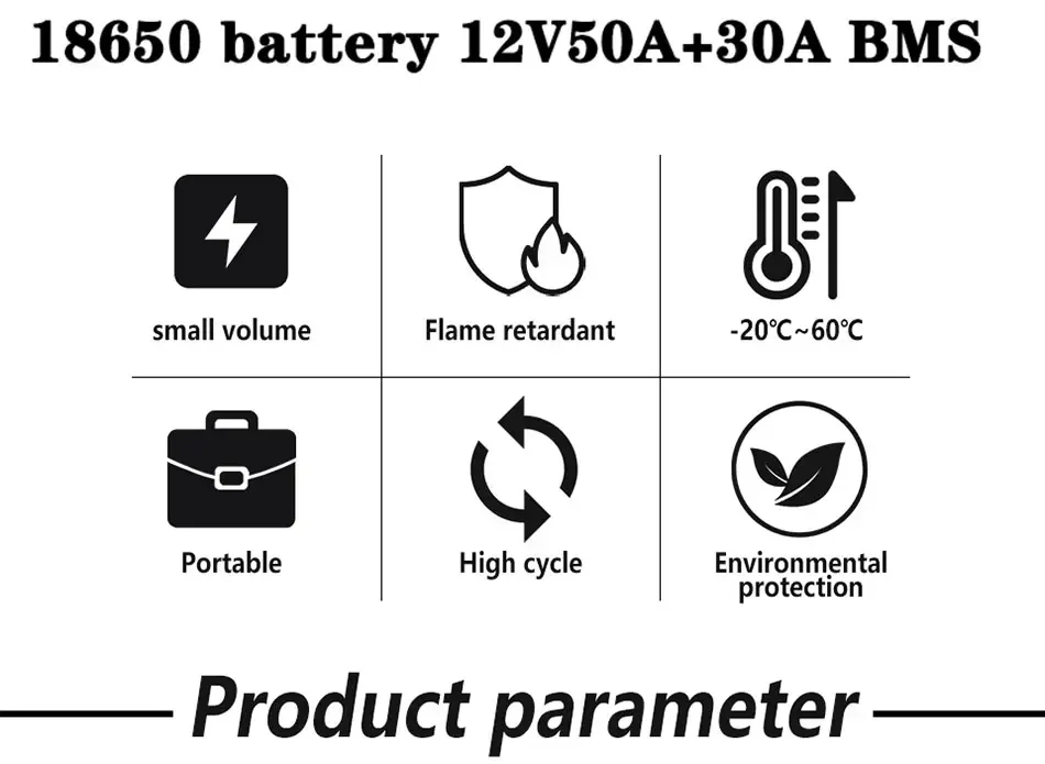 New 12V 50000mah 3s7p 18650 lithium battery with 50ah current BMS suitable for standard 12V voltage equipment +12v3a charger