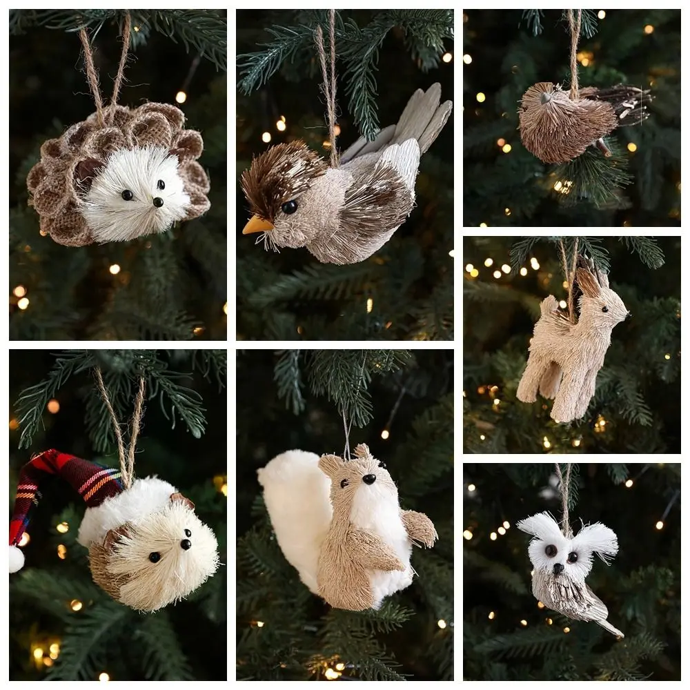Décorations d'arbre de noël à faire soi-même, petite mousse, ornements suspendus, Animal léger, pendentif d'écureuil simulé, fête à la maison