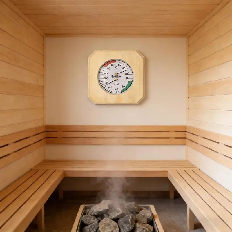 Elegant Pine Temperature & Humidity Monitor Steambath Thermograph for Home Sauna & Commercial Spa Facilities