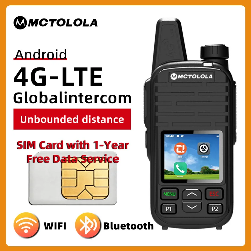 MOTOLOLA 4G Zello Handheld Walkie Talkie Equipped with a free SIM card for the first year Android8.1 WiFi Bluetooth ptt Global 8