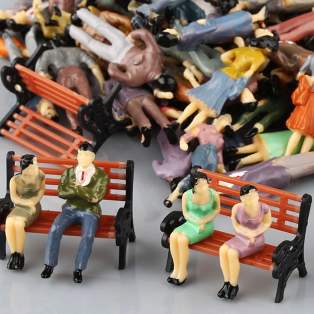 50Pcs 1:50 Scale Model Miniature Figures N Scale Painted Scenes Modelling People +6 Bench Train Railway Layout  Model People