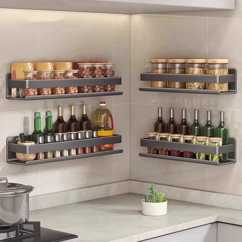 Carbon Steel Wall-Mounted Spice Rack Multifunctional Item Shelf Kitchen Tools Hooks Kitchen Condiment Storage Rack image 4