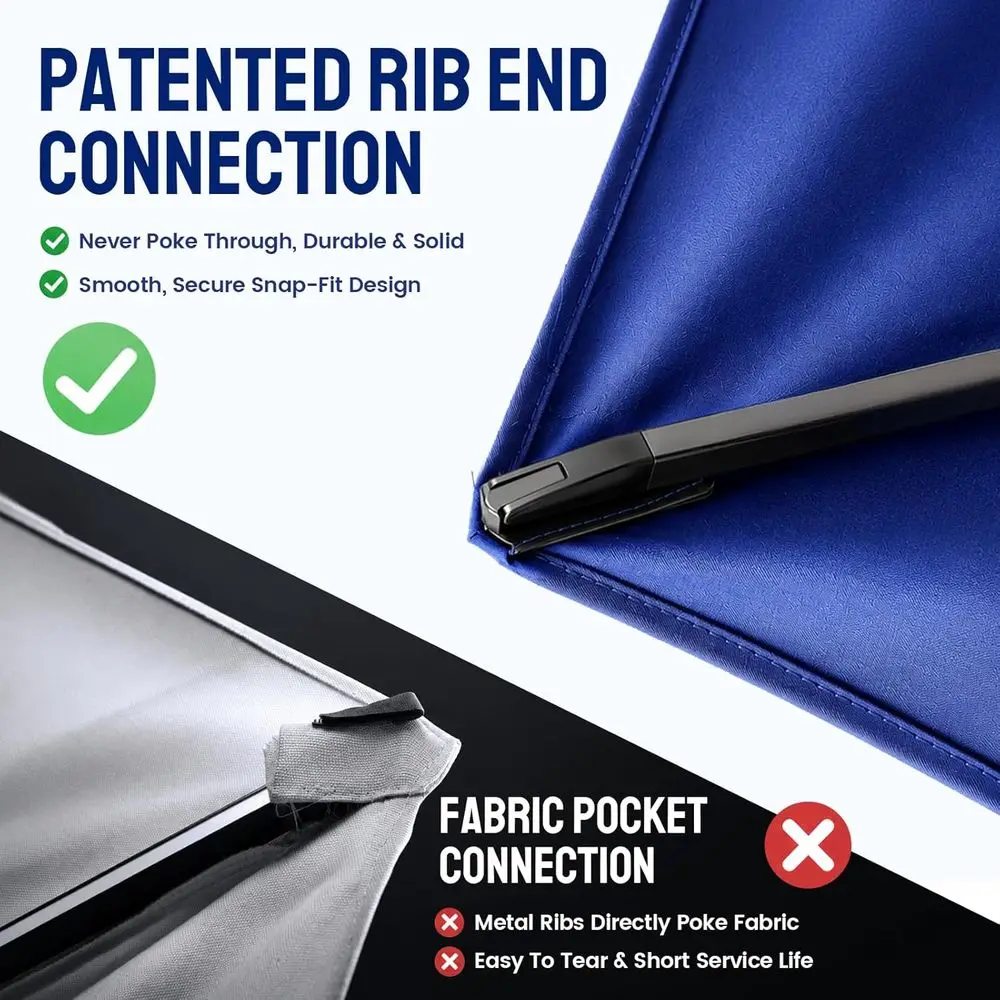 9 ft Patio Umbrella, Pool Umbrella with 30° Tilt, Blue | Patented Edge Tension Windproof Design, UV Resistant Polyester, Base No